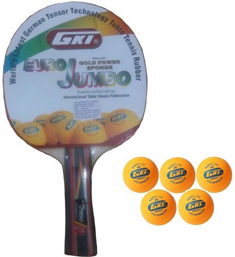 GKI Combo of Two, One 'Euro Jumbo' table tennis racquet and Five 'KUNG FU' Ping Pong Balls