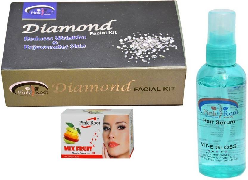 Pink Root Diamond Facial Kit Mix Fruit Bleach Cream Hair Serum