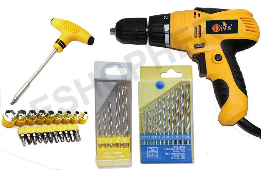 eshopher Electric Screw Driver Cum Drill Machines With Screw Driver Bits Plus Sockets .