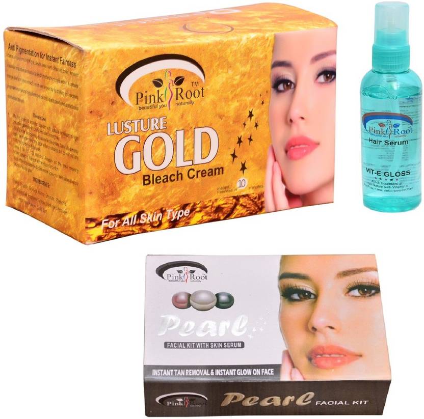 Pink Root Lusture Gold Bleach Cream Hair Serum Pearl Facial Kit