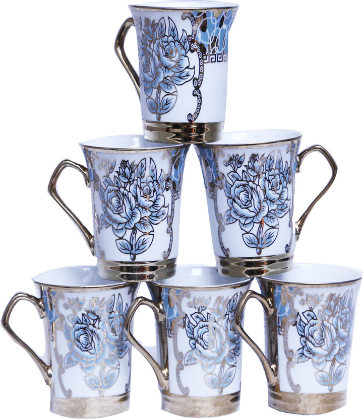 Coffee Cups Set W Plates Gold Floral Design Coffee 12 Pcs