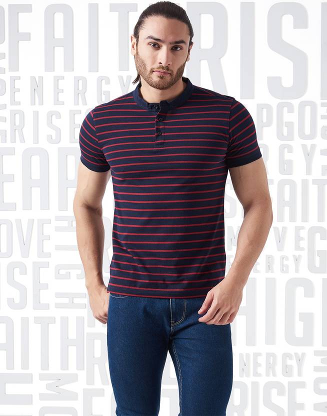 Metronaut Striped Men's Henley Red T-Shirt