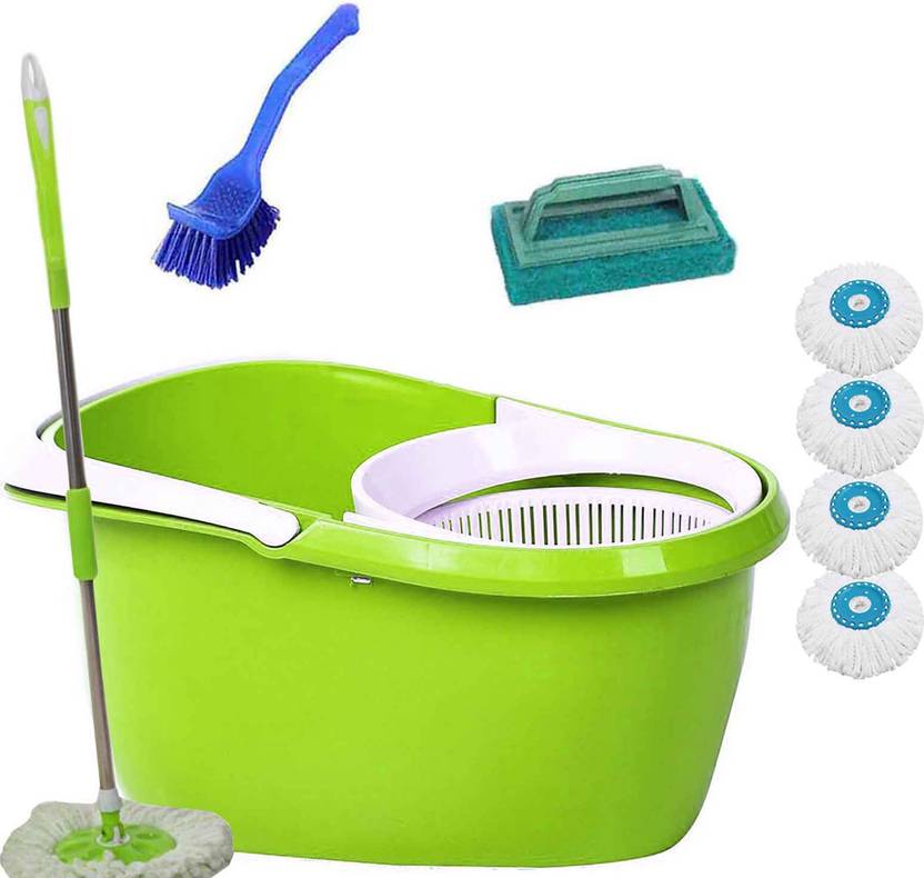 VMOP UNBREAKABLE MOP BUCKET Z2651 Mop Set, Scrub Pad, Toilet Brush