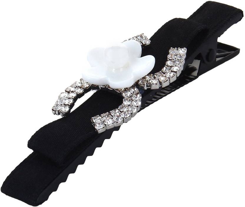 Fayon Fabulous Statement Black Clip With White Flower Hair Clip