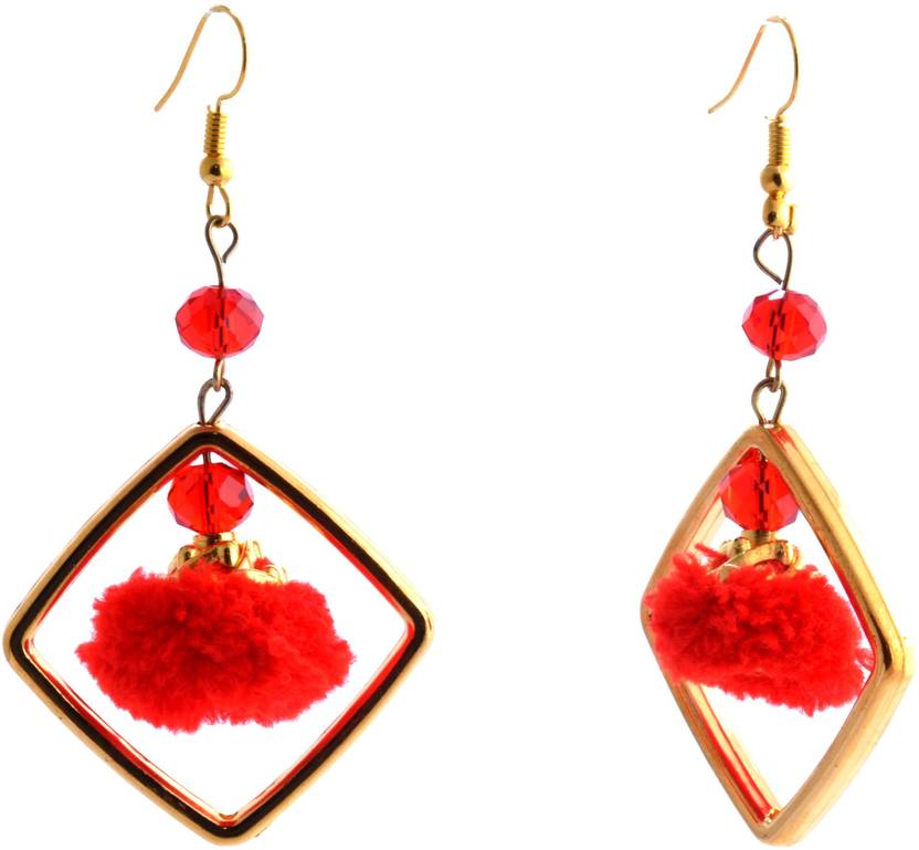 Flipkart Com Buy Unikstop Polygon Red Pom Pom Alloy Dangle Earring Online At Best Prices In India