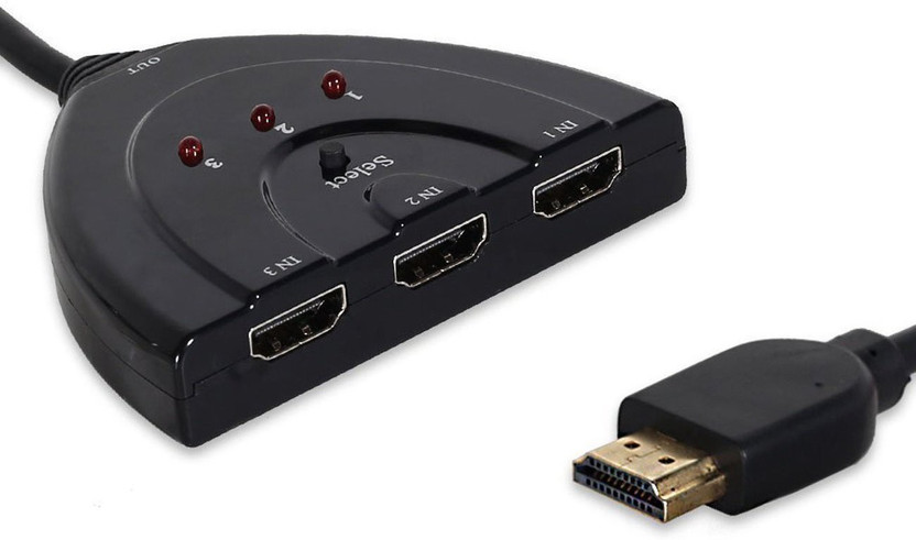 LipiWorld  TV-out Cable 3 Port HDMI Multi Display Auto Switch Hub Box Splitter 1080P HD TV Adapter Cable 3 in 1 Out hdmi switch(Black, For TV)
