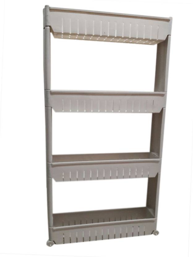 Syga Grey Vertical 4 Layer Space Saving Storage Organizer Rack Shelf Syga Grey Vertical 4 Layer Space Saving Storage Organizer Rack Shelf With Wheels For Kitchen Bathroom Plastic Trolley In India