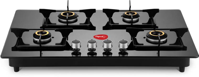 Pigeon 4 Burner Automatic Hop Top Steel Glass Automatic Gas Stove