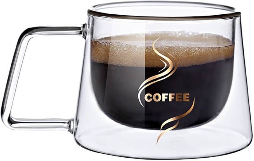 Bonzeal Creative Espresso Double Wall Insulated Heat Resistant Borosilicate Clear Tea Coffee Cup With Handle Glass Mug