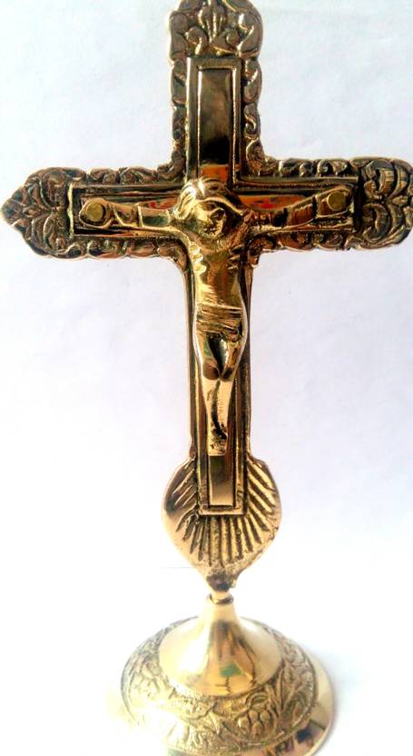 Craft Mart Brass Jesus Christ Cross Table Standing Decorative Showpiece 19 Cm
