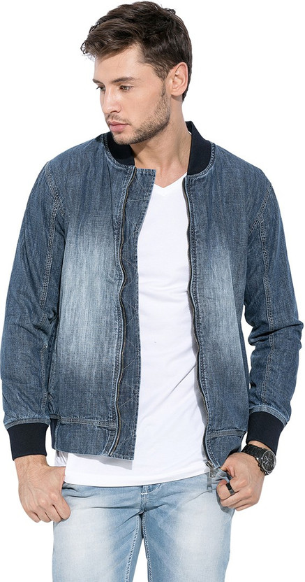 Sleeve Solid Men Denim Jacket 