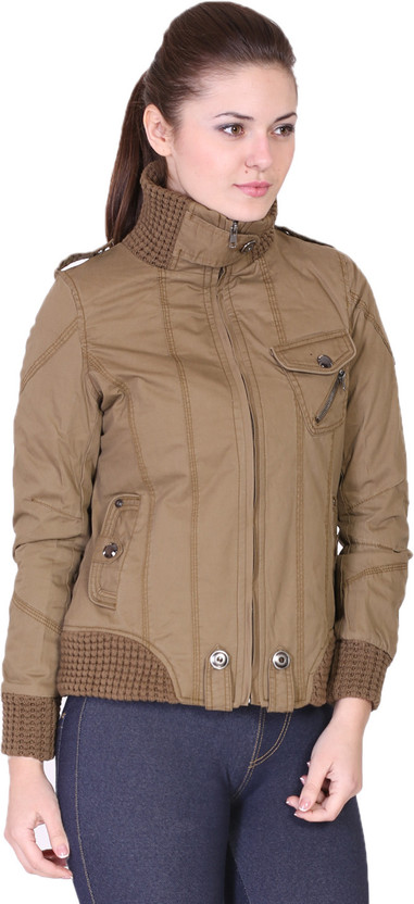 Full Sleeve Solid Women Bomber Jacket 