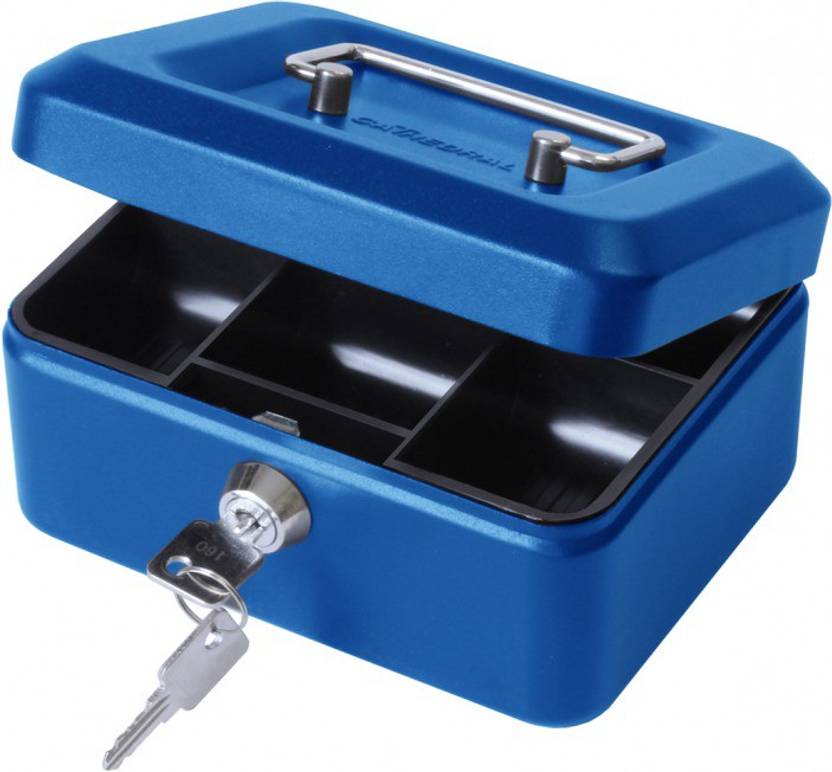 Sukot Blue Small Cash Box With Coin Tray Petty Cash Box Locker For