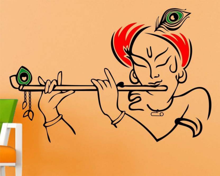 Krishna Playing Flute Drawing