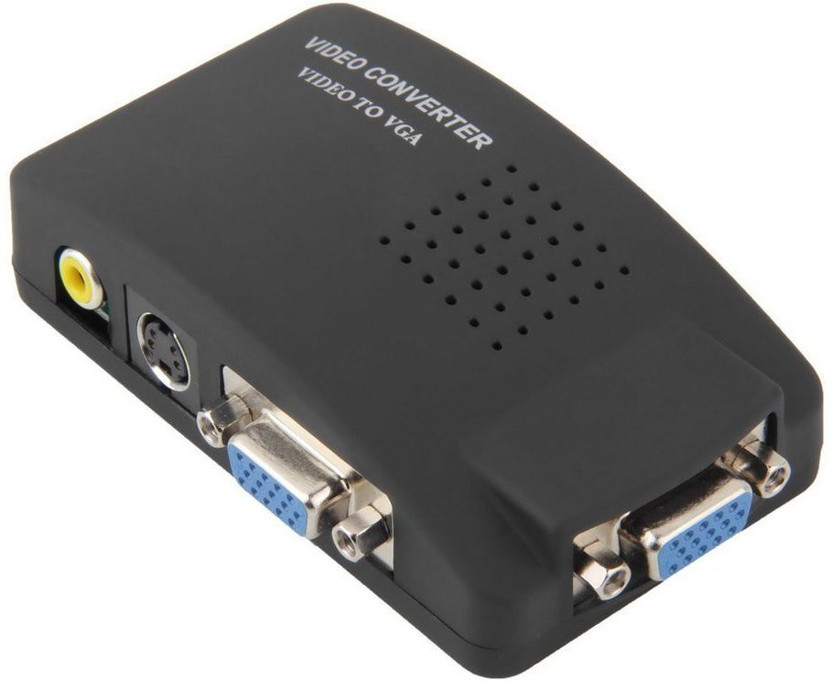 Black TV AV Composite S-Video RCA to PC VGA Video Converter Box Adapter