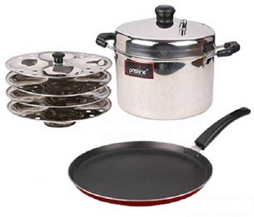 PRISTINE Non Stick Aluminium Dosa Tawa & Stainless Steel Idli Cooker