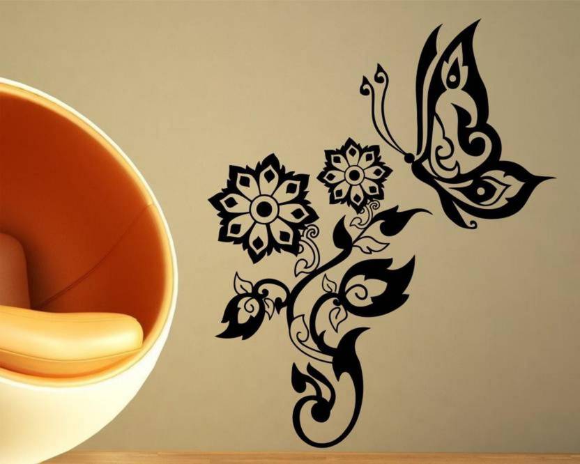 madhuban dÉcor small wall stickers black flowers with butterflies