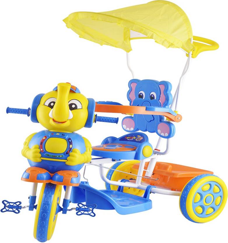 Oximus Baby Tricycle With Canopy and Parent Handle Color Blue & Yellow Tricycle