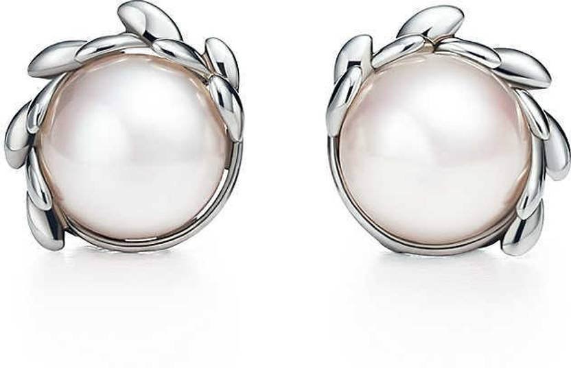 Karat Square Designer White Gold 14kt Pearl Stud Earring Price In Karat Square Designer White Gold 14kt Pearl Stud Earring