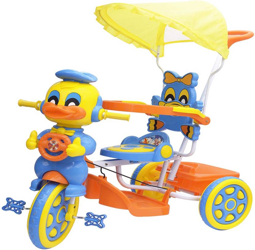 Oximus Baby Tricycle Yellow & blue With Canopy & Parent Handle Music Tricycle
