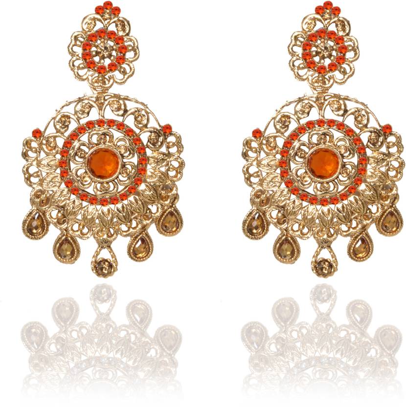 Flipkart Com Jeywaar Royal Gorgeous Earrring With Gold Jeywaar Royal Gorgeous Earrring With Gold Finish Orange Crystal Metal Chandelier Earring