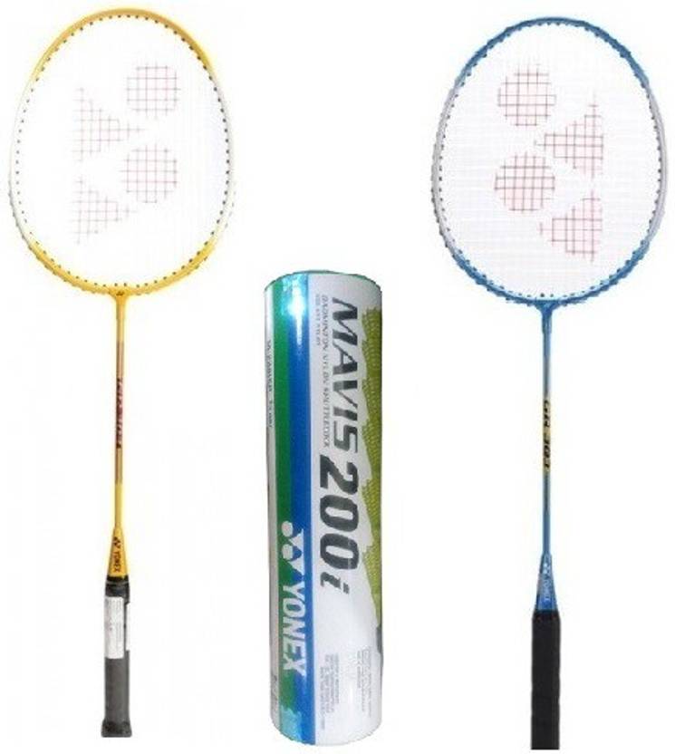 YONEX Combo of Three, Two 'GR 303' badminton racket and 1 Box 'Mavis