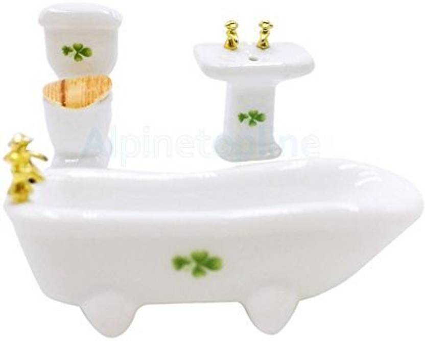Alpinetopline Dollhouse Miniature Bathroom Set Ceramic