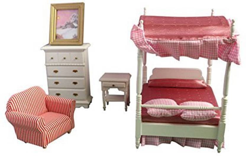 Bestlee 1 12 White Wooden Doll House Princess Canopy Bed