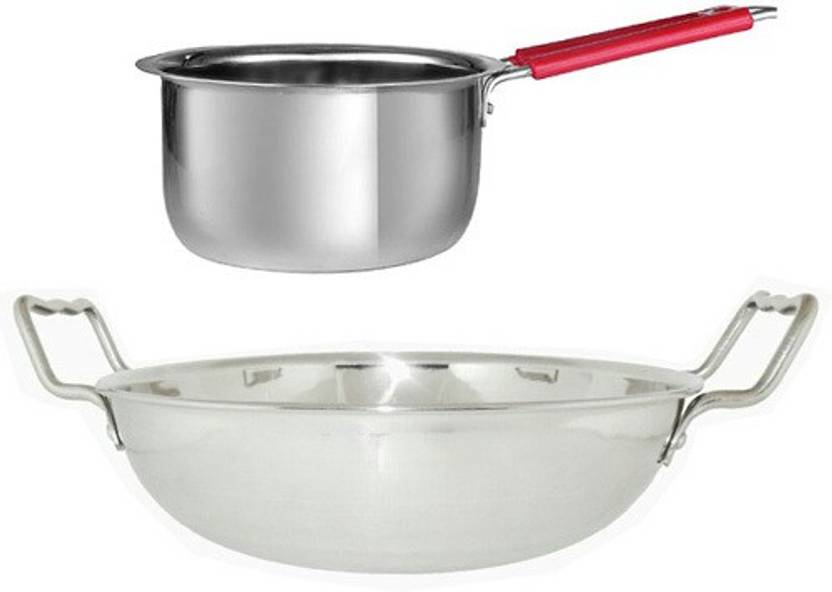 Jalpan Cookware 2 Pcs Induction Kadai Liter With Sauce Pan Wire Handle 1 Flat Bottom Gas Compatible 3000ml Pot 3 L Jalpan Cookware 2 Pcs Induction Kadai Liter With Sauce Pan Wire Handle 1 Flat Bottom Gas Compatible 3000ml Pot 3 L