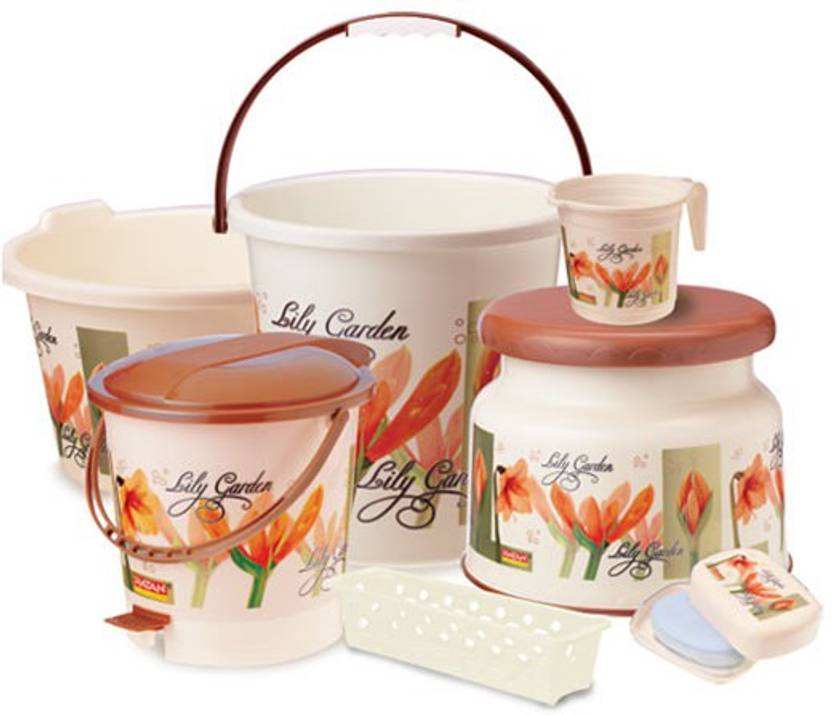 Product Page Large Vertical At Ratan Lily Garden Bucket 7 Pcs Bathroom Set 16 L Plastic