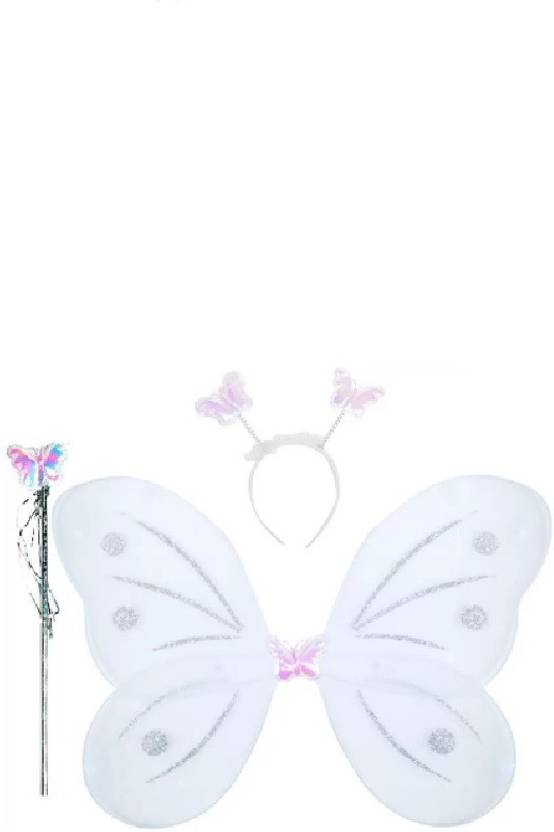 Shreeji Decoration Birthday Party White Butterfly Wings Combo Set Hair Accessory Set Hair Band