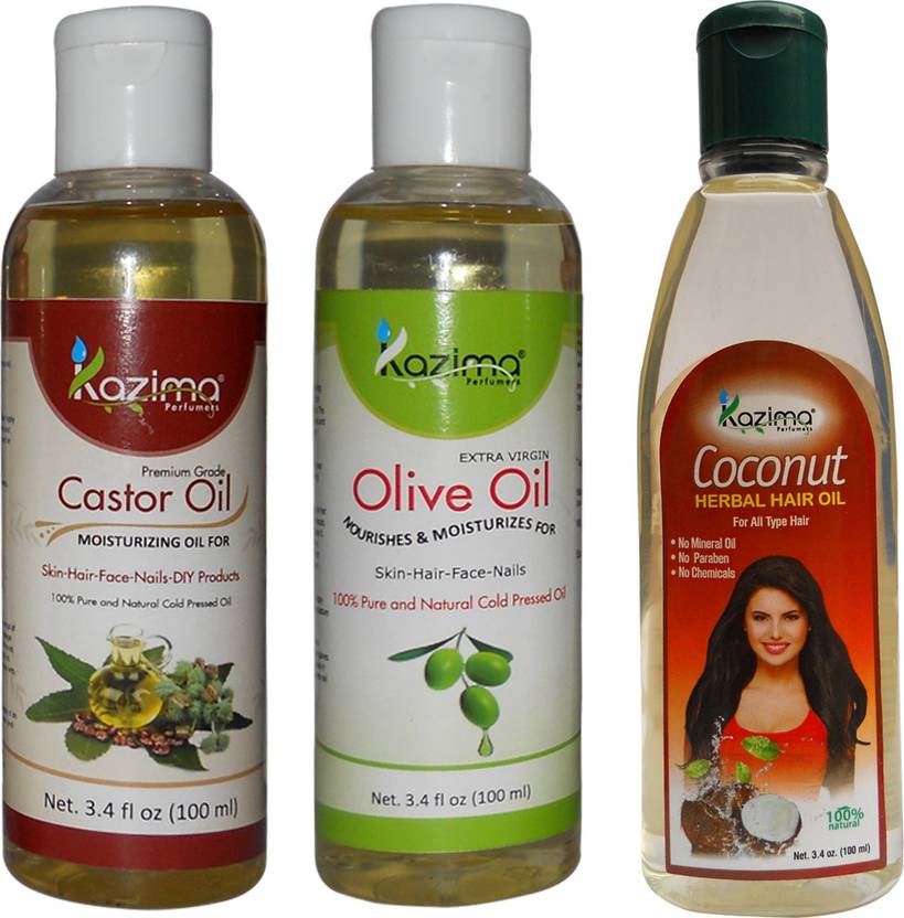 Kazima Combo Of Olive Oil Castor Oil And Coconut Herbal Hair Oil