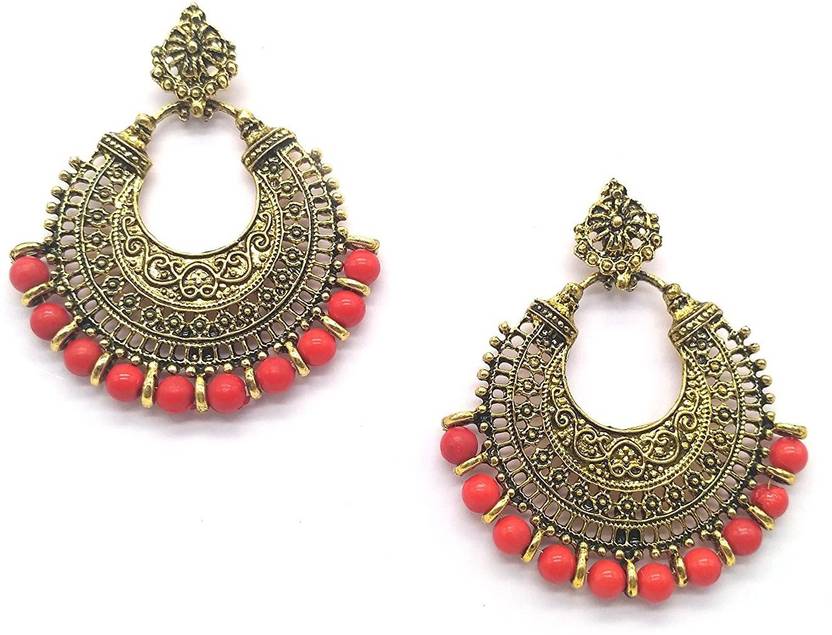 Flipkart Com Ikraft Oxidized Chandbali Earrings With Red Beads Ikraft Oxidized Chandbali Earrings With Red Beads German Gold Plated Antique Finish Chandelier For Gilr