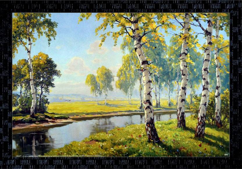 Janki Beautiful Tree And Sky Water Nature Wall Painting Canvas 14 Inch X 20 Inch Painting