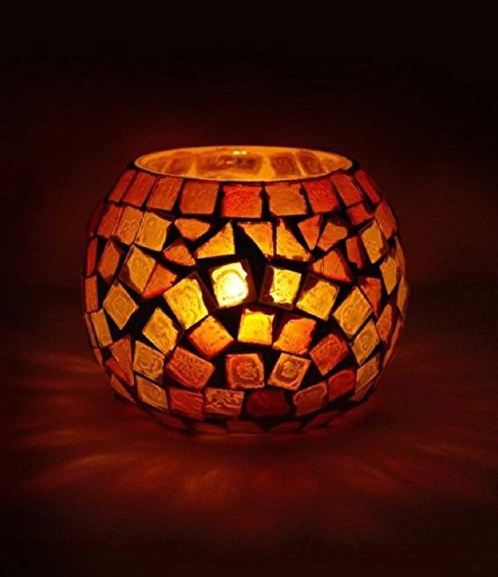 Collectible India Mosaic Glass Tea Light Candle Holders Table