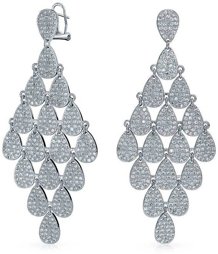 Flipkart Com Bling Jewelry Teardrop Cz Chandelier Earrings Bling Jewelry Teardrop Cz Chandelier Earrings Omega Back Rhodium Plated Brass Cubic Zirconia Earring