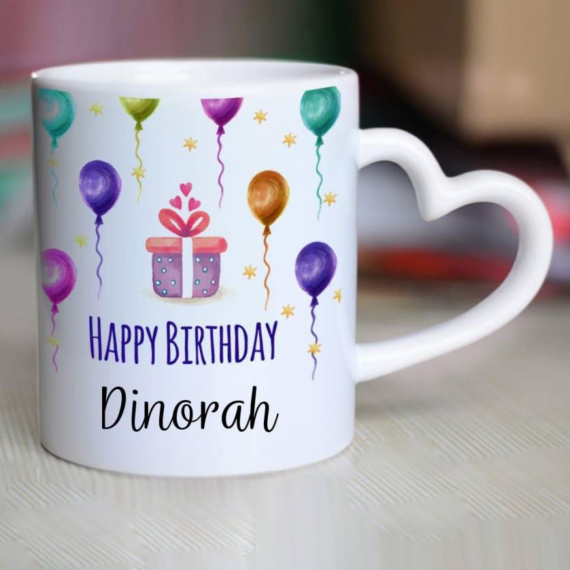 CHANAKYA Happy Birthday Dinorah Heart Handle ceramic mug