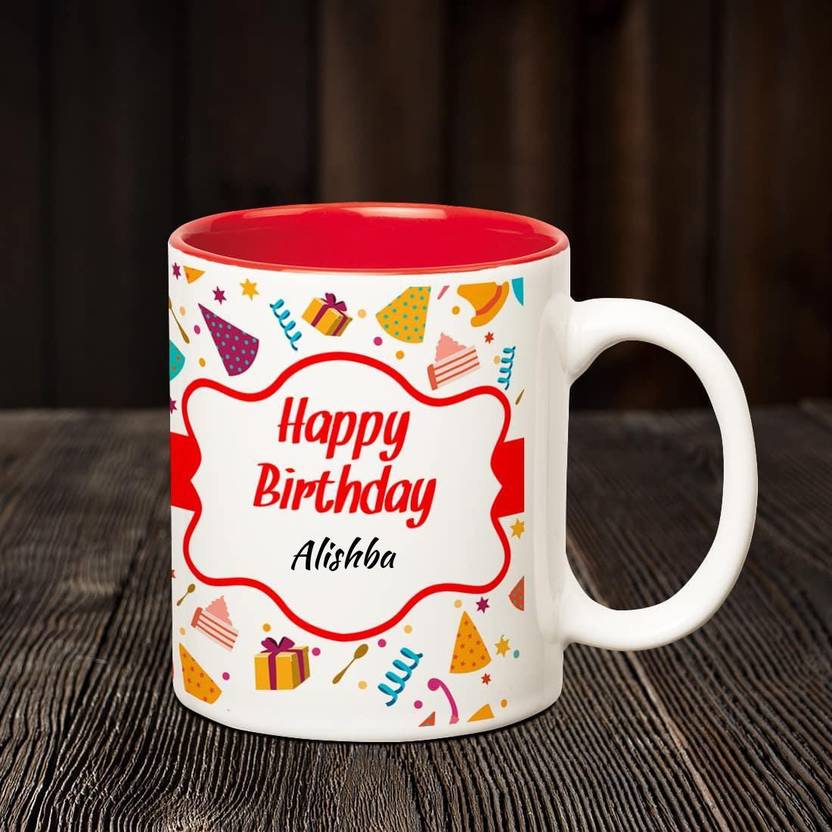 Huppme Happy Birthday Alishba Inner Red Coffee Name Mug Ceramic