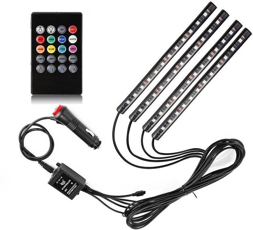 Auto Addict Car Led Strip Light 4pcs 48 Led Dc 12v Multicolor Music Car Interior Light Led Under Dash Lighting Kit With Sound Active Function And