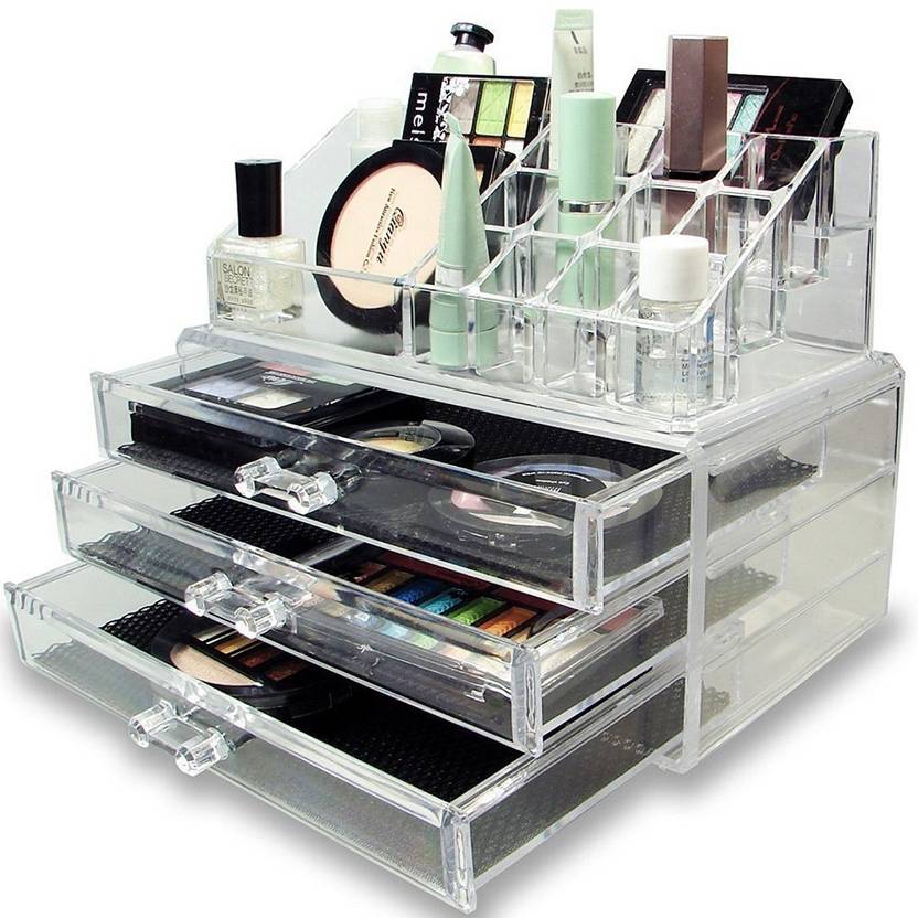 Shopais Cosmetic Organizer Cum Jewellery Box With 3 Drawers For