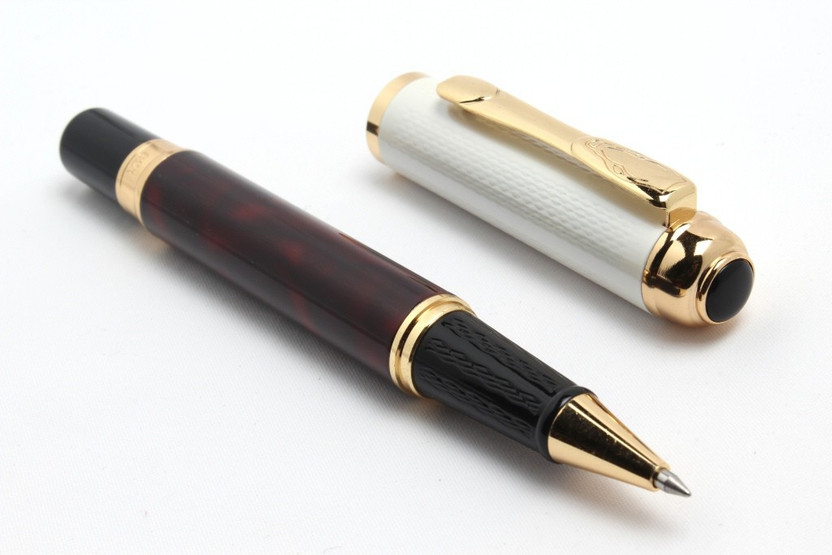 Ledos LUXURY MARRON MARBLE BODY SILVER MESH CAP GIFT COLLECTION Roller Ball Pen(Ink Color - Blue)