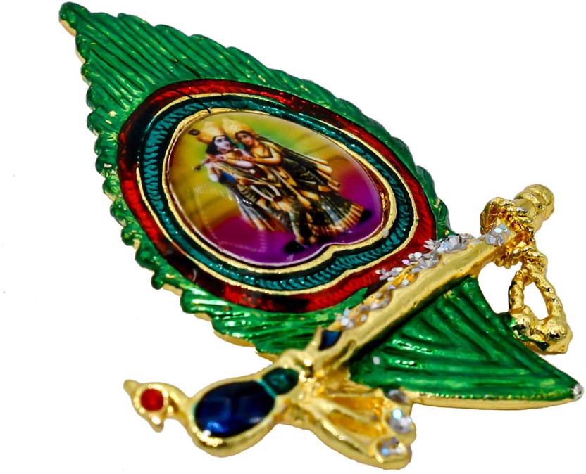 dzinetrendz brass gold plated krishna peacock feather and flute