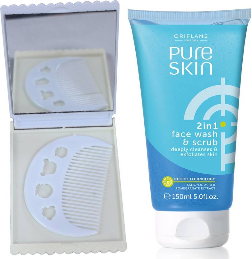 Oriflame Sweden Pure Skin Face Scrub 150ml (32647) With Comb Mirror Set
