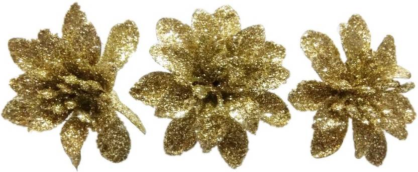 Shreeji Decoration 3 Pc Golden Glitter Small Sunflower For Art