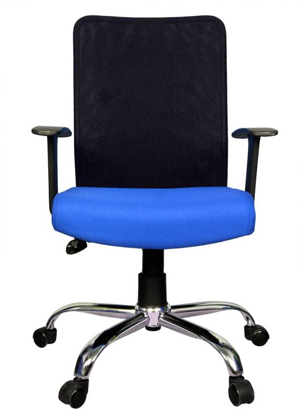 Rajpura Pipe Frame Um Back Revolving Chair With Push Rajpura Pipe Frame Um Back Revolving Chair With Push Mechanism In Blue Fabric And Black Mesh Net Office Executive