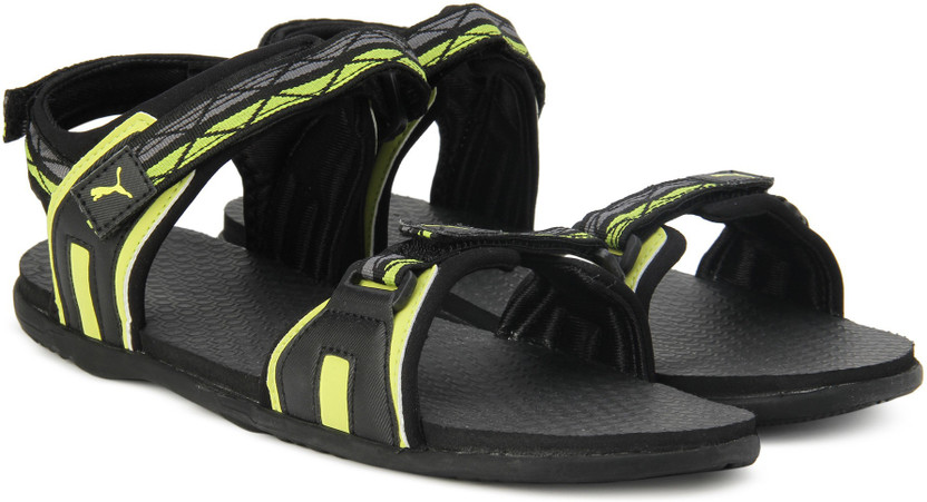 puma black and yellow slippers