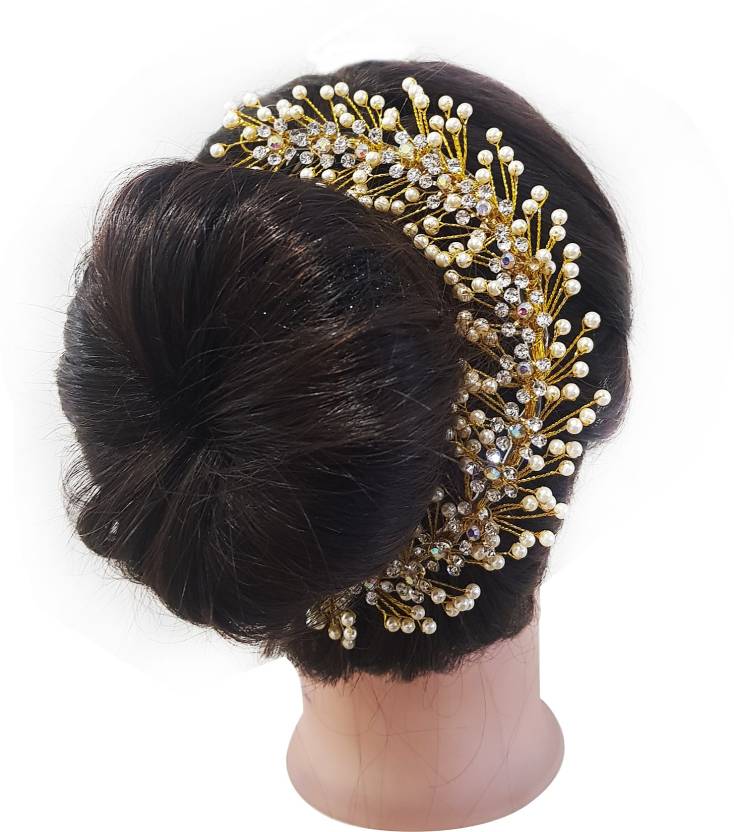Kabello South Indian Pearls Design Hair Gajra Hair Accessories For Women Weddings Hair Band Bun Clip Hair Clip