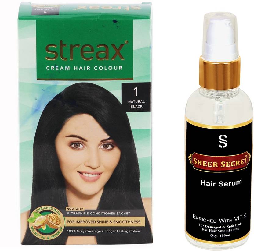 Streax Natural Black Hair Colour No 1 With Sheer Secret Hair