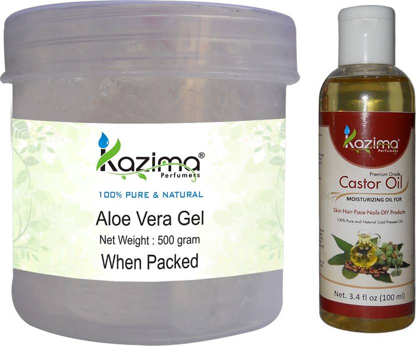 Kazima Aloe Vera Gel Raw 500 Gram And Castor Oil 100ml Ideal