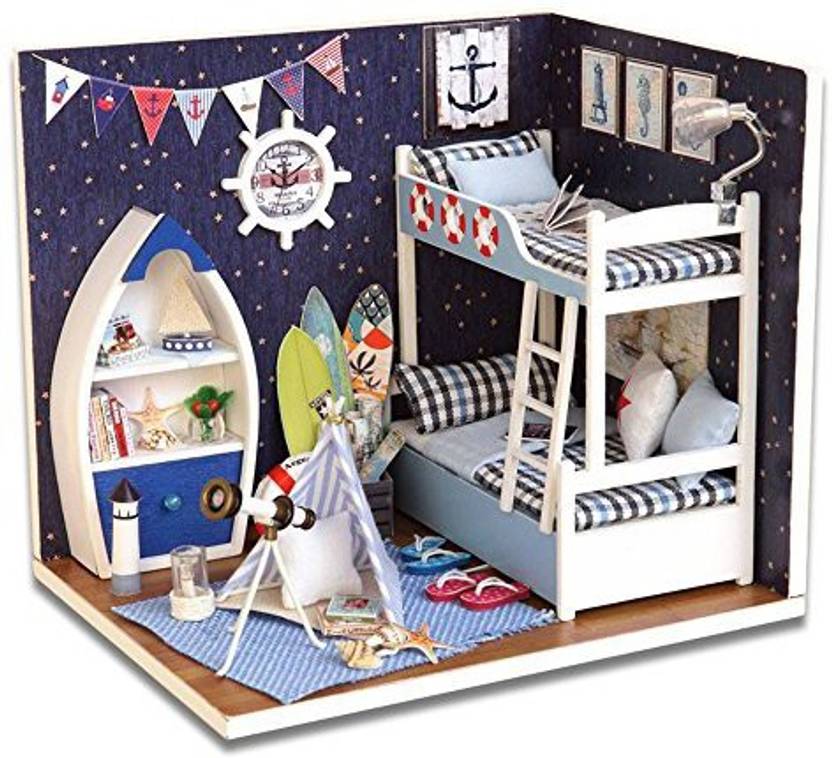 Saumota Handmade Wooden Miniature Dollhouse Kit Bedroom Diy Mini